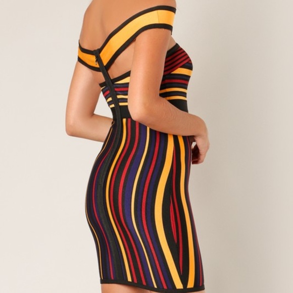 🖤 Wow Couture Sexy Club Striped Bandage Mini Dress (C) - Picture 4 of 5